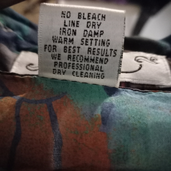 Punch Vintage L Silk Button Down Volcano Sun Pattern Top Blouse Turquoise Tan - Picture 2 of 16